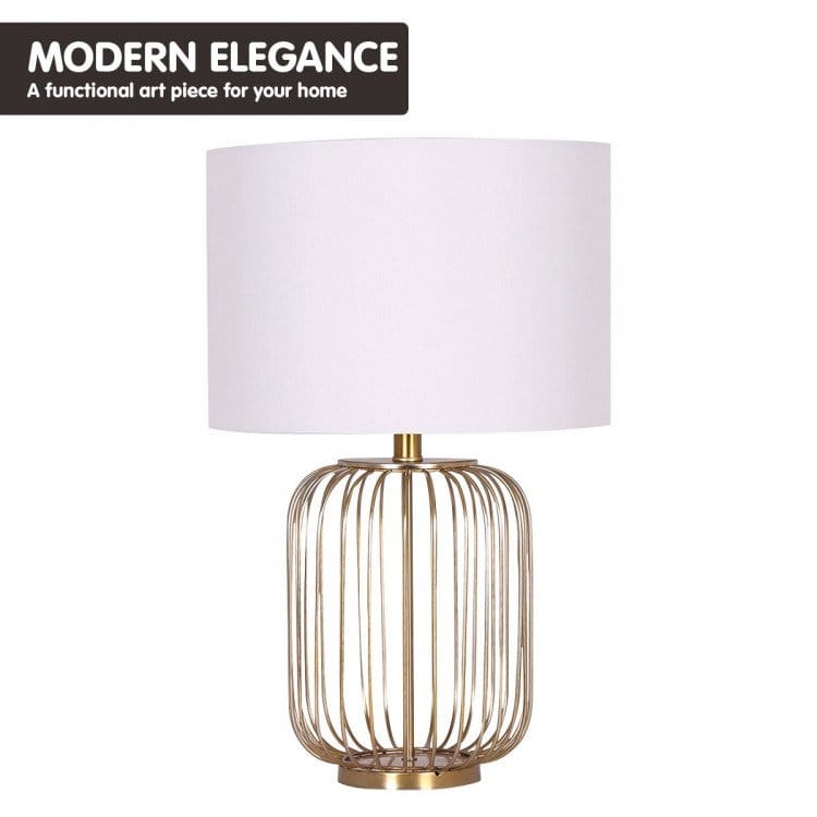 Sarantino Lamp SARANTINO ROSE GOLD TABLE LAMP WITH LINEN DRUM SHADE