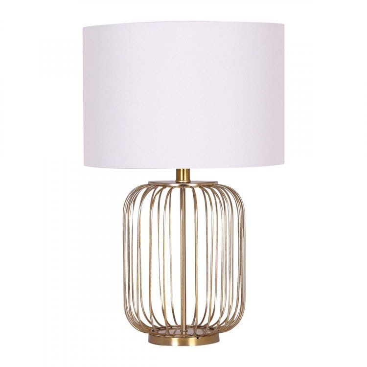 Sarantino Lamp SARANTINO ROSE GOLD TABLE LAMP WITH LINEN DRUM SHADE