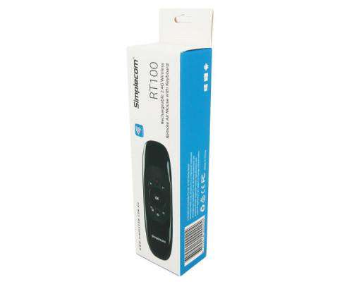Simplecom TV Accessories RT100 Rechargeable 2.4G Wireless Remote Air Mouse with Keyboard for PC Android TV Box Media Player