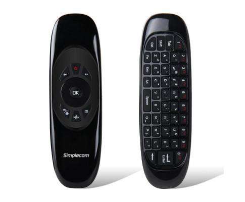 Simplecom TV Accessories RT100 Rechargeable 2.4G Wireless Remote Air Mouse with Keyboard for PC Android TV Box Media Player