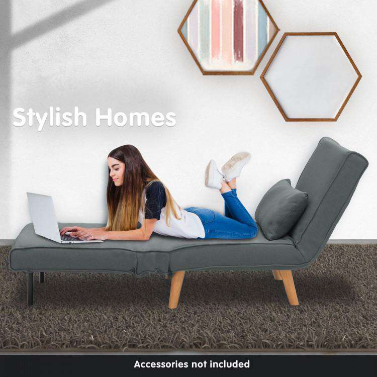 ADJUSTABLE CORNER SOFA SINGLE SEATER LOUNGE LINEN BED SEAT - DARK GREY Big Bedding Australia