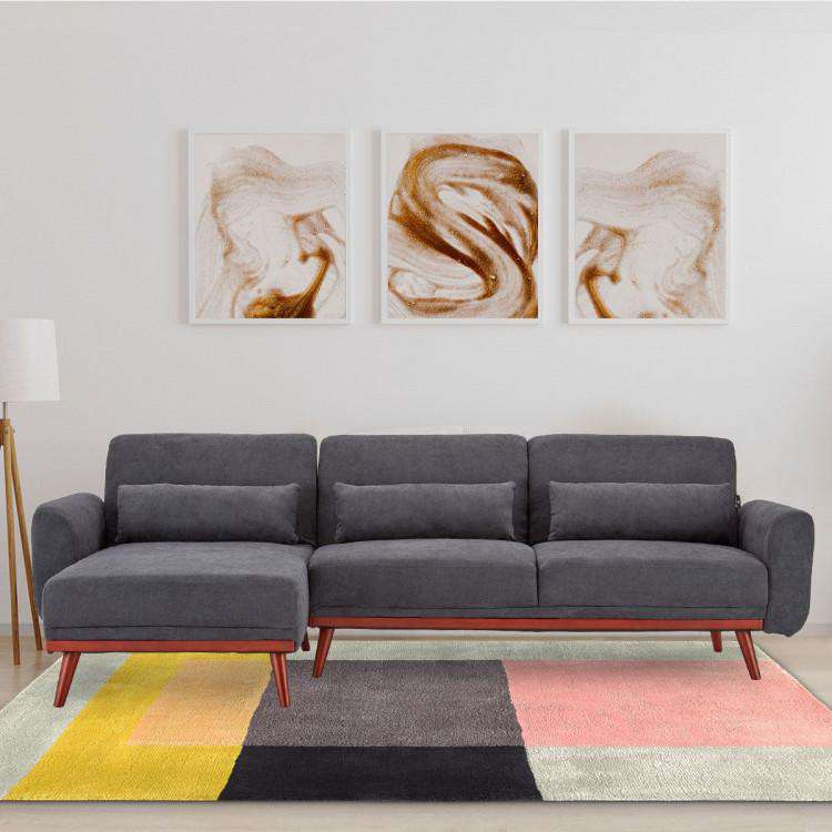 SARANTINO FAUX VELVET SOFA BED COUCH LOUNGE CHAISE CUSHIONS DARK GREY Sarantino