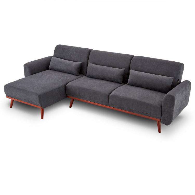SARANTINO FAUX VELVET SOFA BED COUCH LOUNGE CHAISE CUSHIONS DARK GREY Sarantino