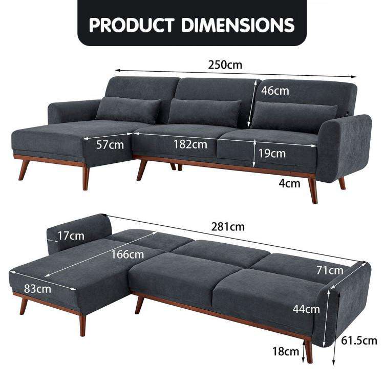 SARANTINO FAUX VELVET SOFA BED COUCH LOUNGE CHAISE CUSHIONS DARK GREY Sarantino