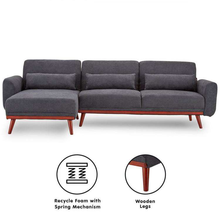 SARANTINO FAUX VELVET SOFA BED COUCH LOUNGE CHAISE CUSHIONS DARK GREY Sarantino