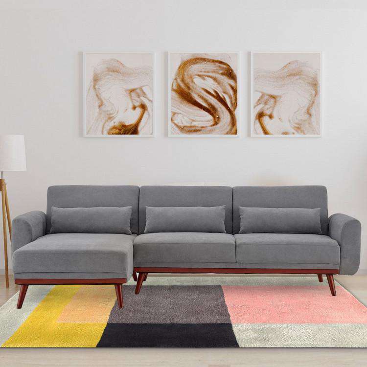 SARANTINO FAUX VELVET SOFA BED COUCH LOUNGE CHAISE CUSHIONS LIGHT GREY Sarantino