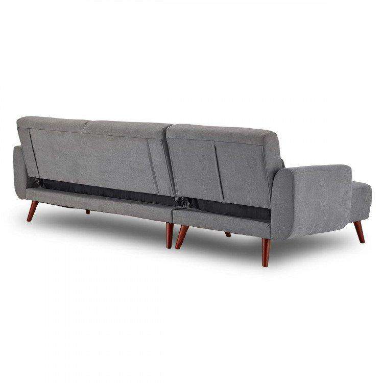 SARANTINO FAUX VELVET SOFA BED COUCH LOUNGE CHAISE CUSHIONS LIGHT GREY Sarantino