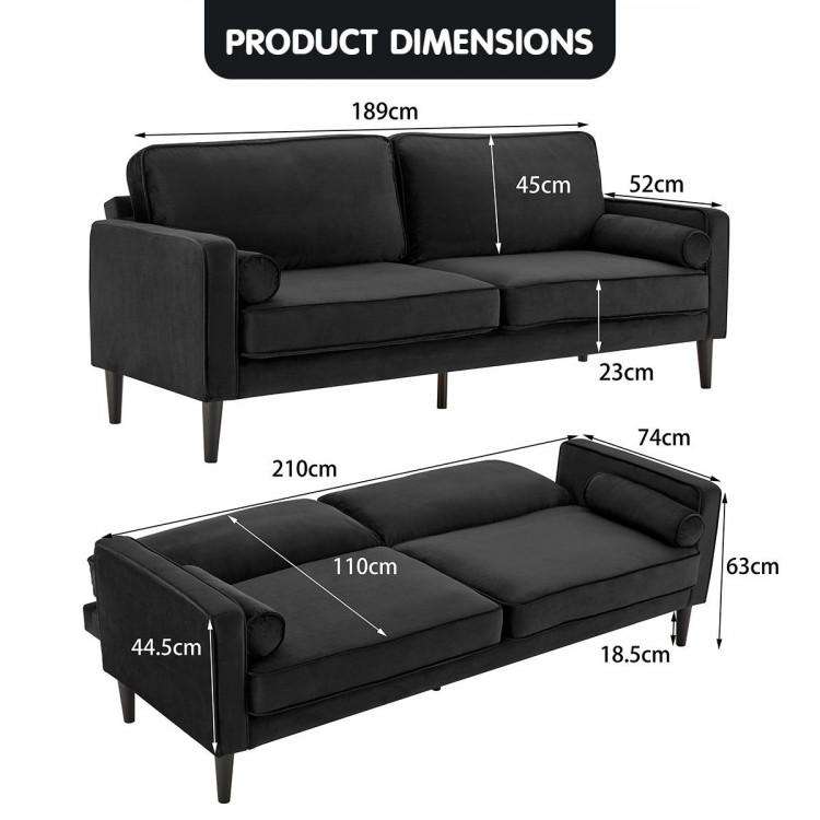 SARANTINO 3 SEATER FAUX VELVET SOFA BED COUCH FURNITURE LOUNGE - BLACK Sarantino