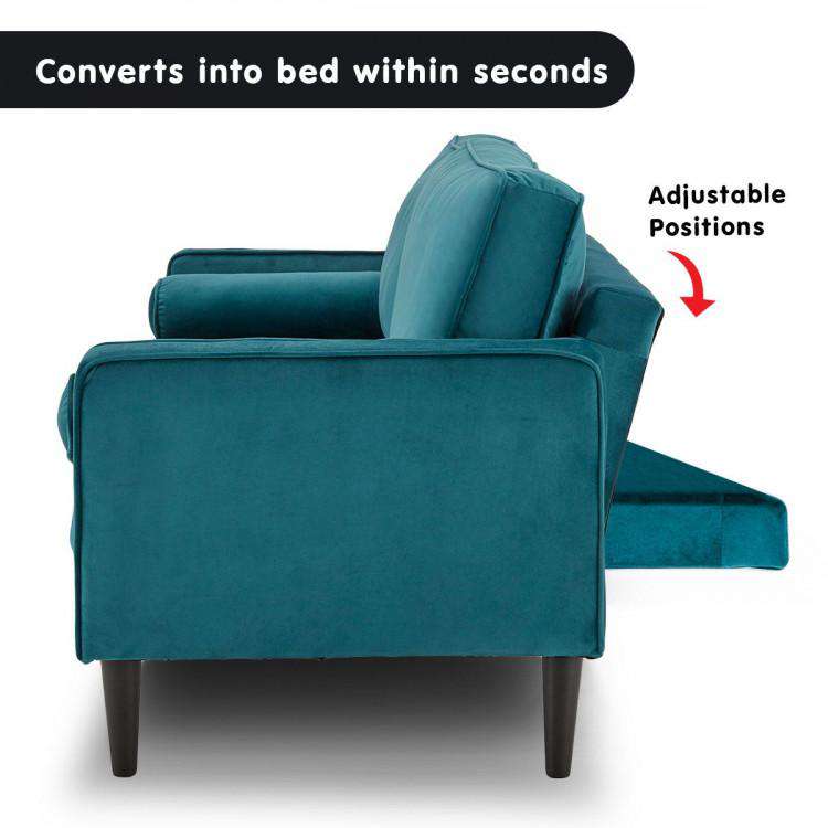 SARANTINO FAUX VELVET SOFA BED COUCH FURNITURE LOUNGE SUITE SEAT BLUE Sarantino