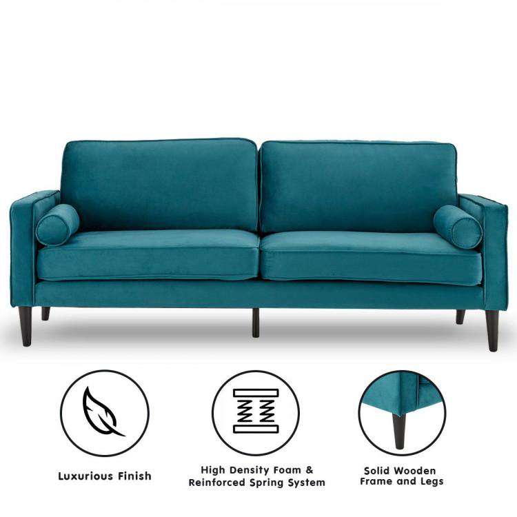 SARANTINO FAUX VELVET SOFA BED COUCH FURNITURE LOUNGE SUITE SEAT BLUE Sarantino