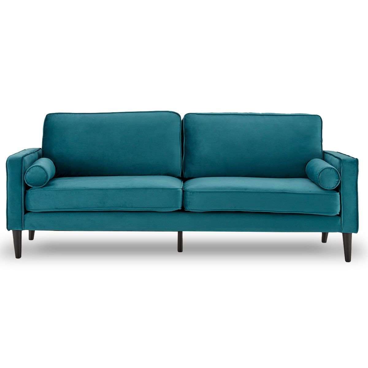 SARANTINO FAUX VELVET SOFA BED COUCH FURNITURE LOUNGE SUITE SEAT BLUE Sarantino