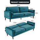 SARANTINO FAUX VELVET SOFA BED COUCH FURNITURE LOUNGE SUITE SEAT BLUE Sarantino