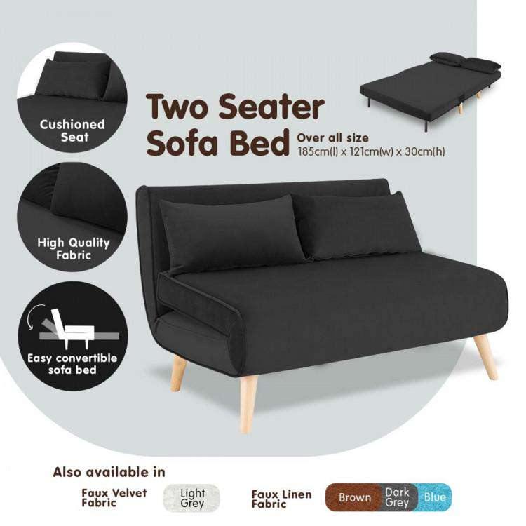 2-SEATER ADJUSTABLE SOFA BED LOUNGE FAUX VELVET FABRIC - BLACK Sarantino