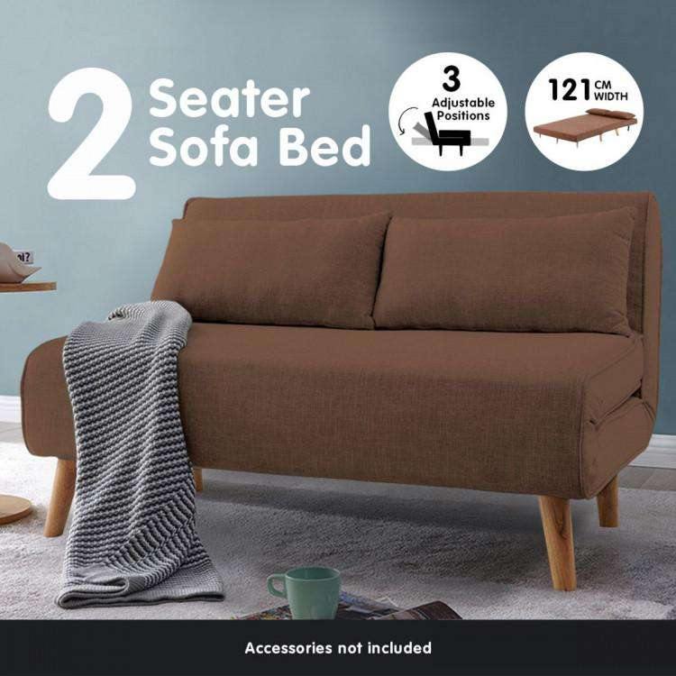 2-SEATER ADJUSTABLE SOFA BED LOUNGE FAUX VELVET FABRIC - BROWN Sarantino