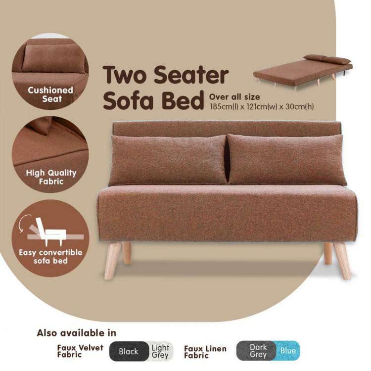 2-SEATER ADJUSTABLE SOFA BED LOUNGE FAUX VELVET FABRIC - BROWN Sarantino
