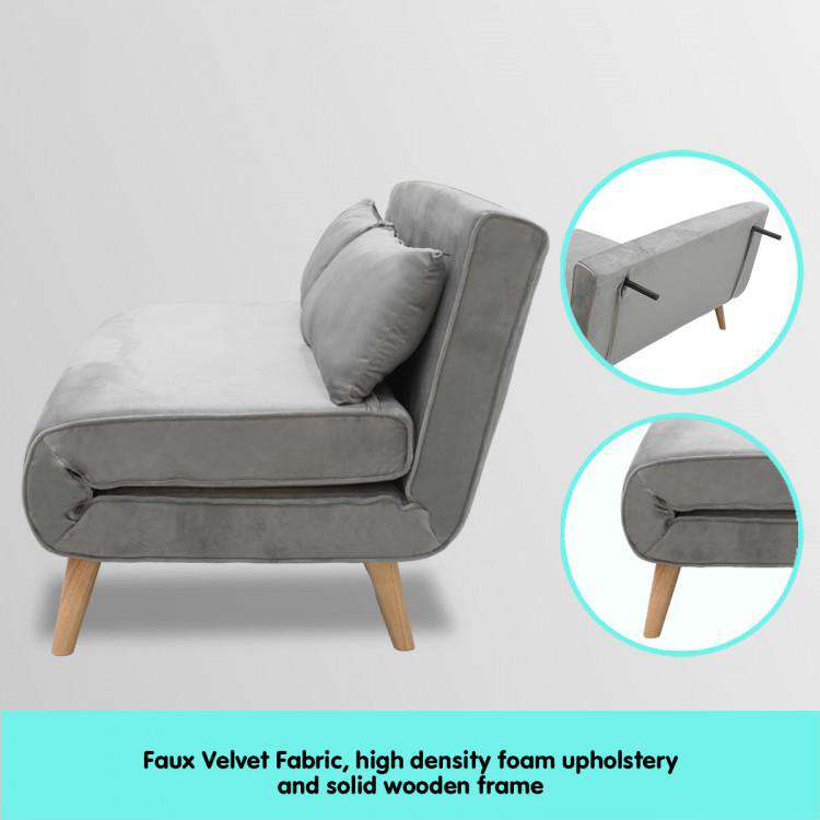 3 SEATER FAUX VELVET SOFA BED COUCH FURNITURE - LIGHT GREY Sarantino