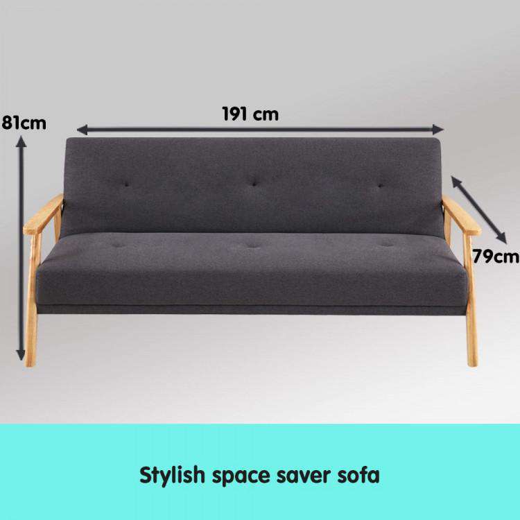 THREE SEATER LINEN FABRIC SOFA BED LOUNGE COUCH FUTON - DARK GREY Big Bedding Australia