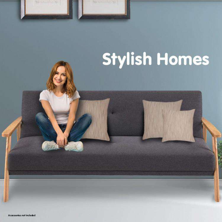 THREE SEATER LINEN FABRIC SOFA BED LOUNGE COUCH FUTON - DARK GREY Big Bedding Australia