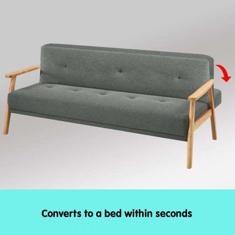 THREE SEATER LINEN FABRIC SOFA BED LOUNGE COUCH FUTON - LIGHT GREY Big Bedding Australia
