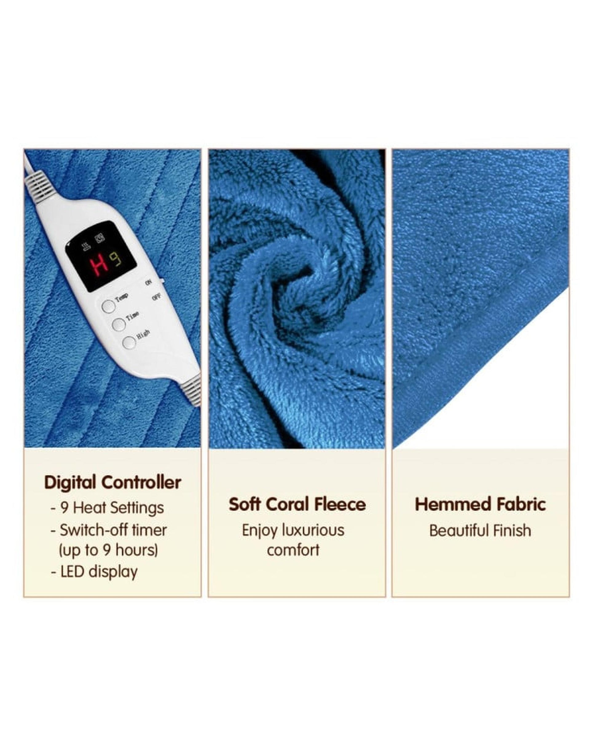LAURA HILL HEATED ELECTRIC BLANKET CORAL WARM FLEECE WINTER BLUE Laura Hill