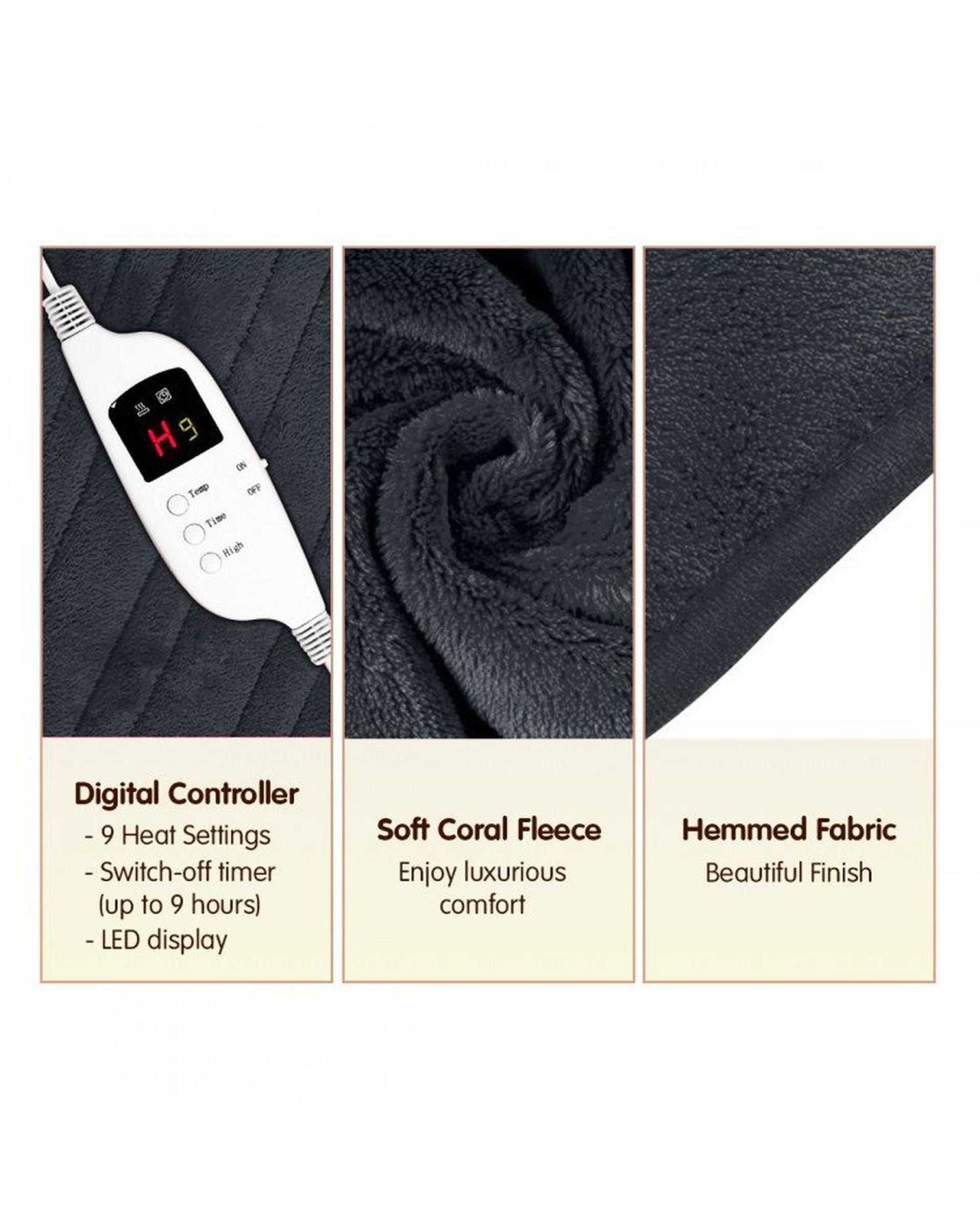 HEATED ELECTRIC BLANKET THROW RUG CORAL WARM FLEECE WINTER GREY Laura Hill