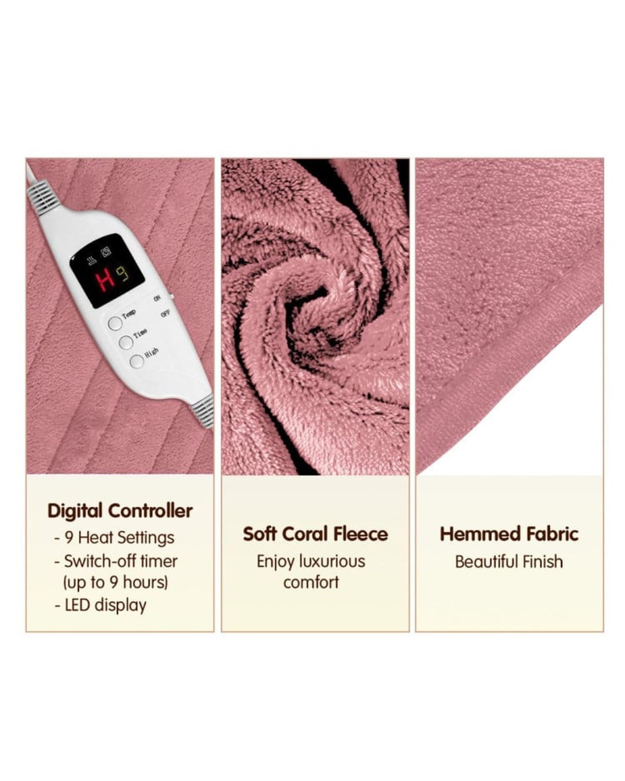 LAURA HILL HEATED ELECTRIC BLANKET THROW RUG CORAL WARM FLEECE PINK Laura Hill