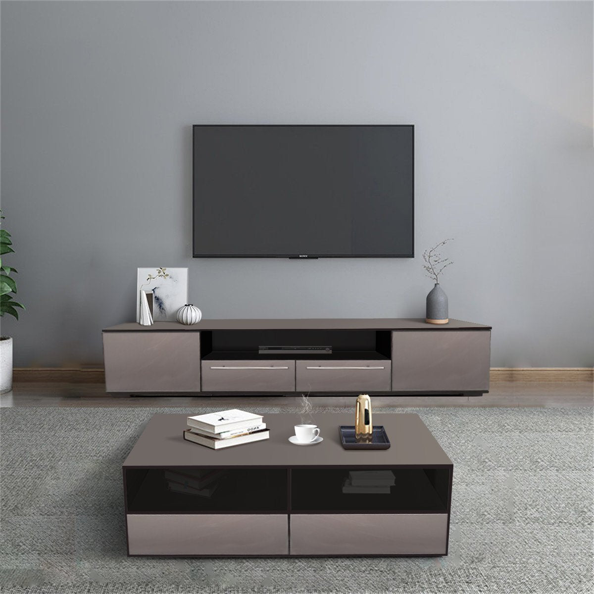 2 Pieces Modern Coffee Table & TV Unit Set Big Bedding Australia