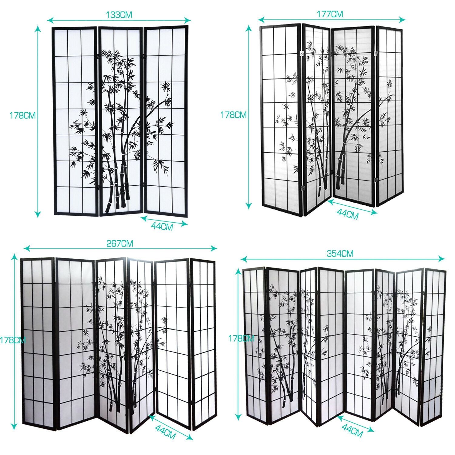 Three Panel Free Standing Foldable  Room Divider Privacy Screen Bamboo Print Levede