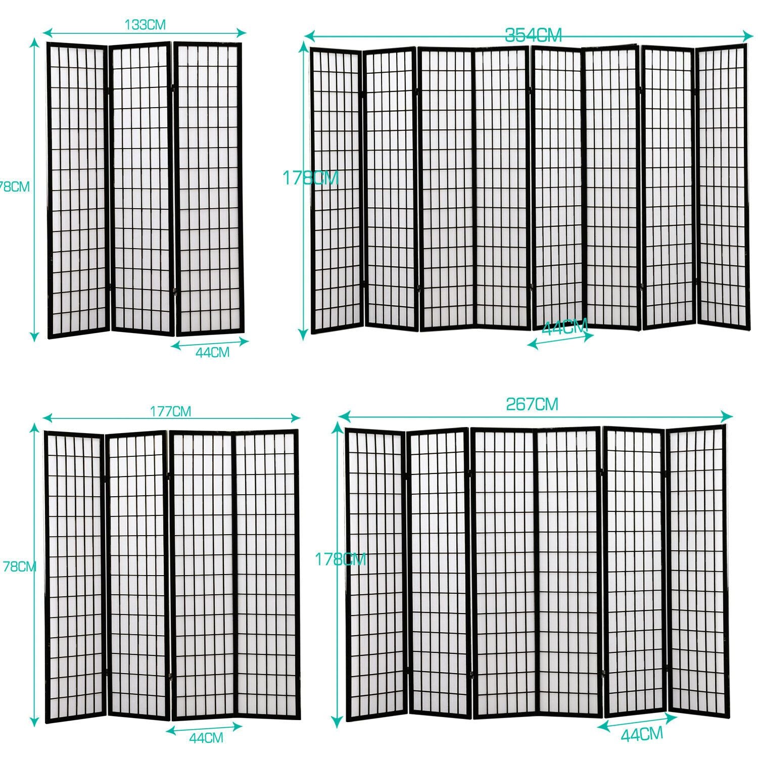 8 Panel Free Standing Foldable  Room Divider Privacy Screen Black Frame Levede