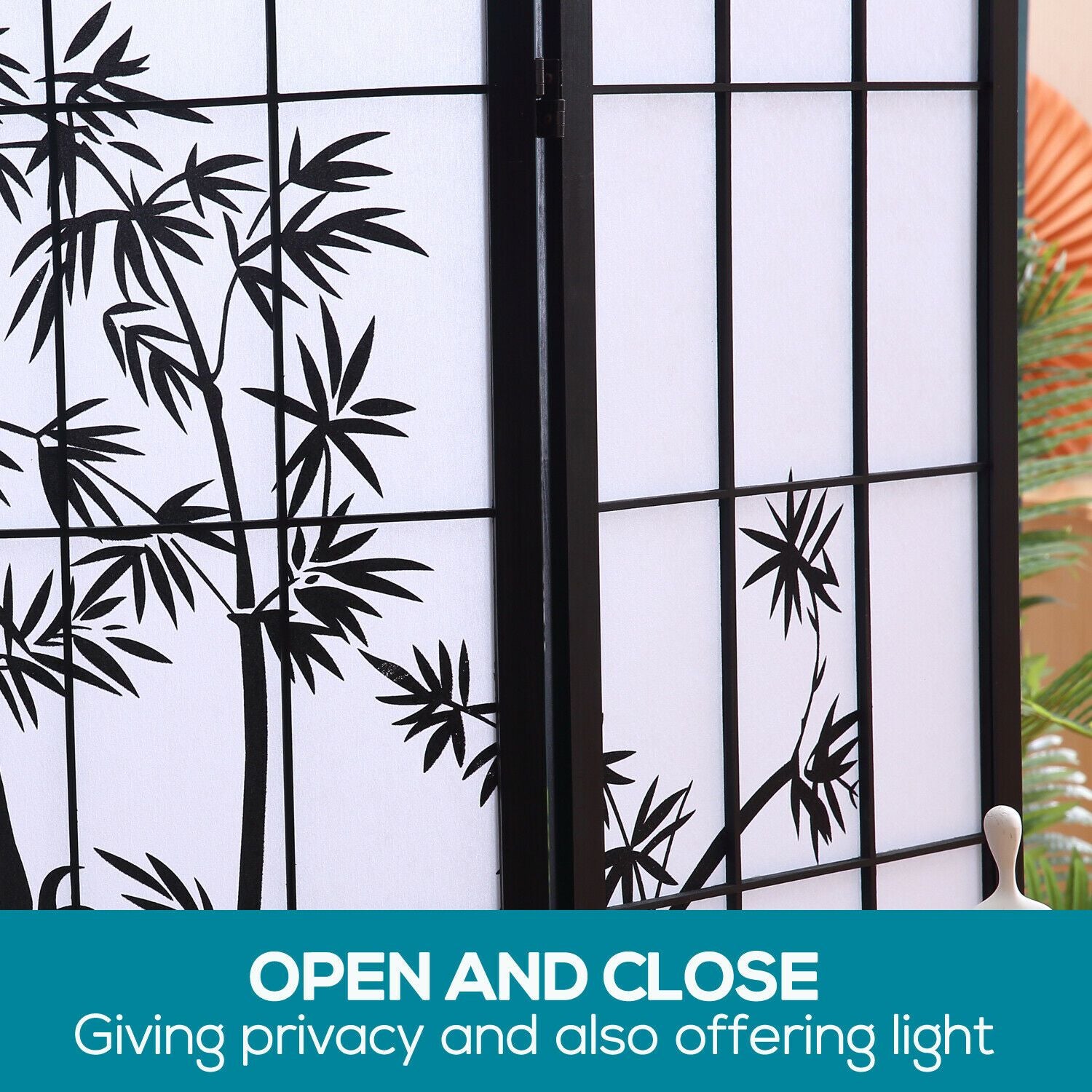 Three Panel Free Standing Foldable  Room Divider Privacy Screen Bamboo Print Levede