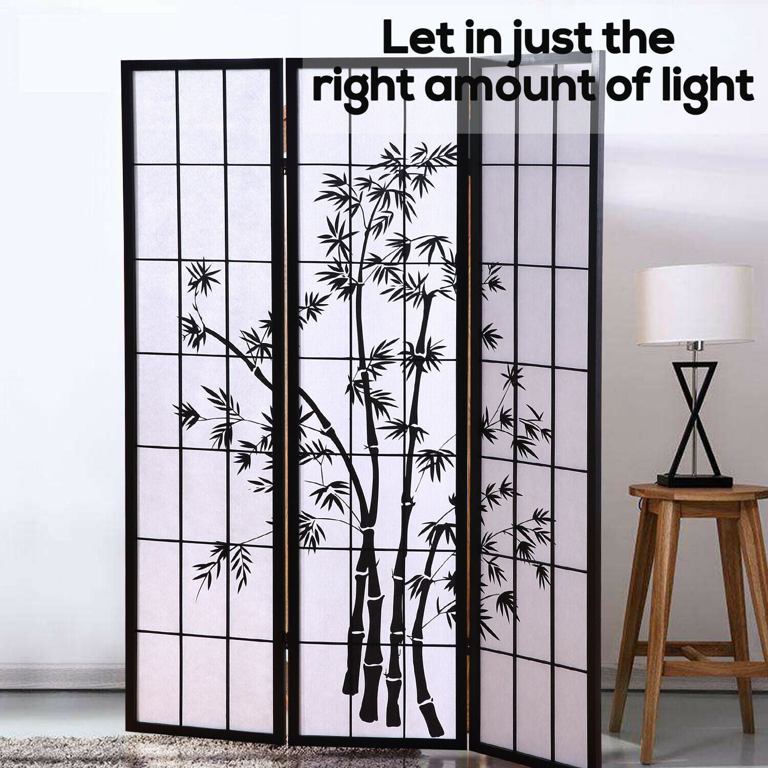 Three Panel Free Standing Foldable  Room Divider Privacy Screen Bamboo Print Levede