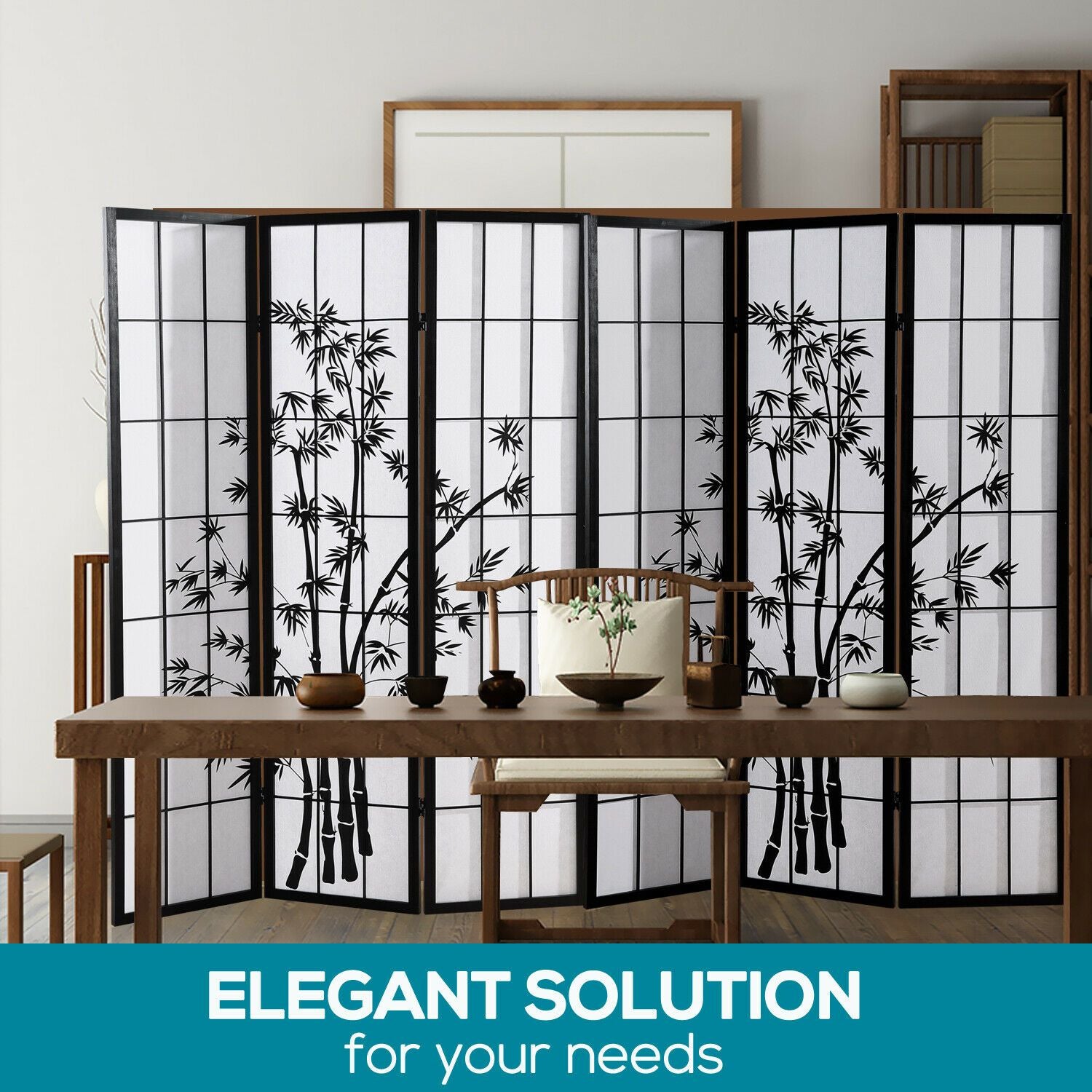 Three Panel Free Standing Foldable  Room Divider Privacy Screen Bamboo Print Levede