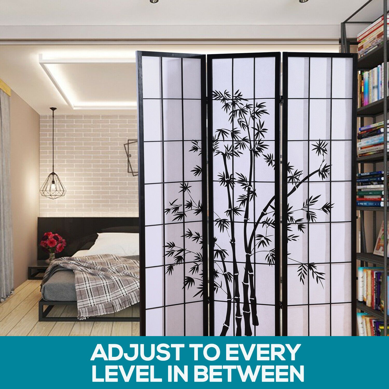 Three Panel Free Standing Foldable  Room Divider Privacy Screen Bamboo Print Levede