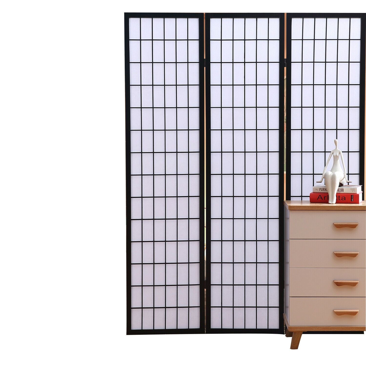 3 Panel Free Standing Foldable  Room Divider Privacy Screen  Black Frame Levede