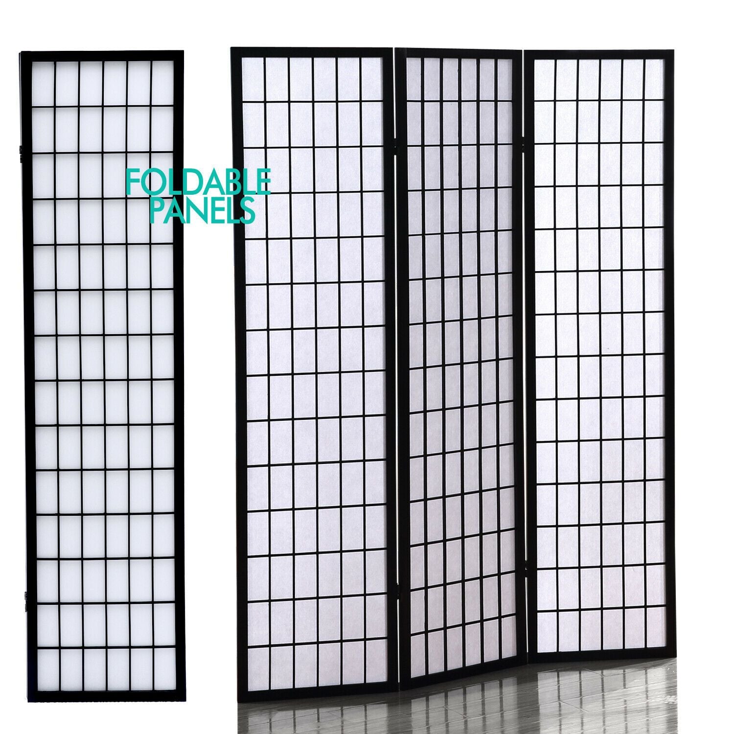 8 Panel Free Standing Foldable  Room Divider Privacy Screen Black Frame Levede