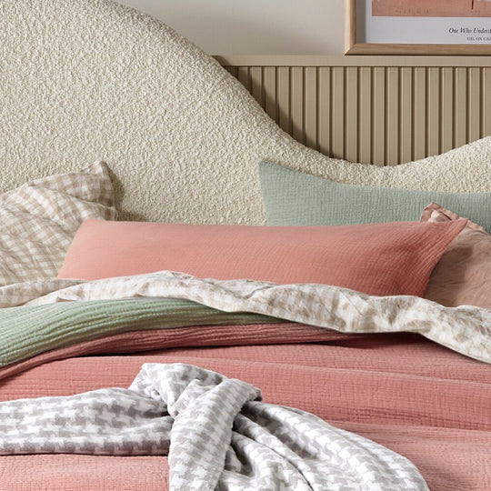 Vintage Design Hugo Reversible Quilt Cover Set Range Sage and Clay Vintage Design