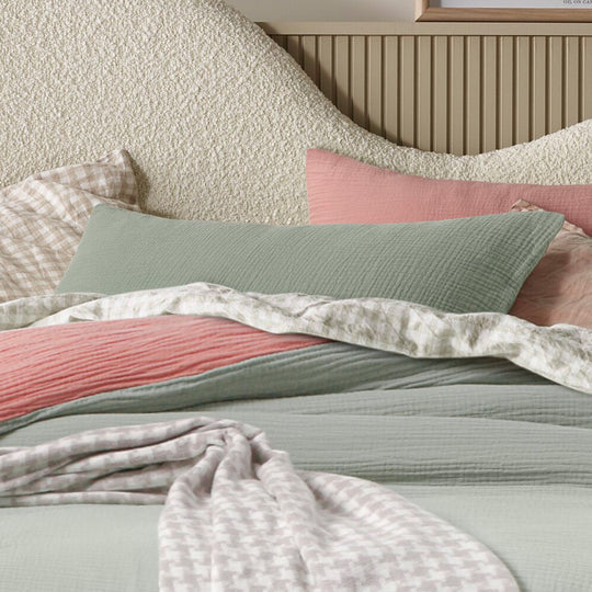 Vintage Design Hugo Reversible Quilt Cover Set Range Sage and Clay Vintage Design