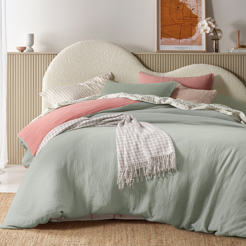 Vintage Design Hugo Reversible Quilt Cover Set Range Sage and Clay Vintage Design