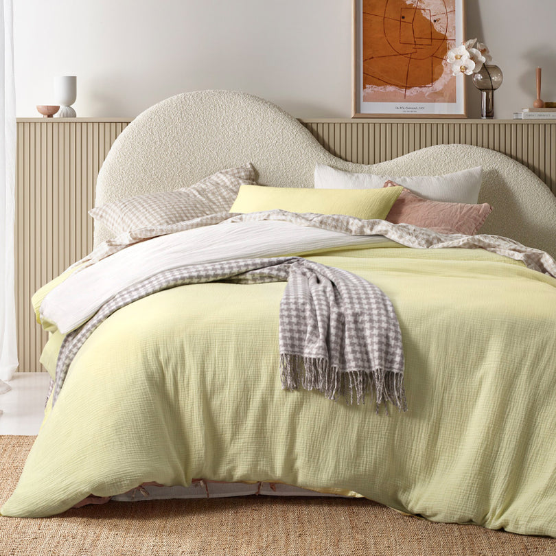 Vintage Design Hugo Reversible Quilt Cover Set Range White and Butter Vintage Design