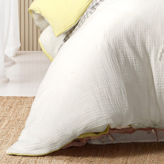 Vintage Design Hugo Reversible Quilt Cover Set Range White and Butter Vintage Design