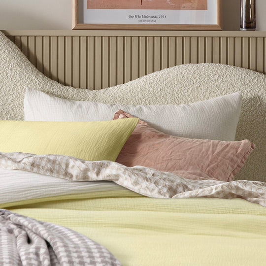 Vintage Design Hugo Reversible Quilt Cover Set Range White and Butter Vintage Design