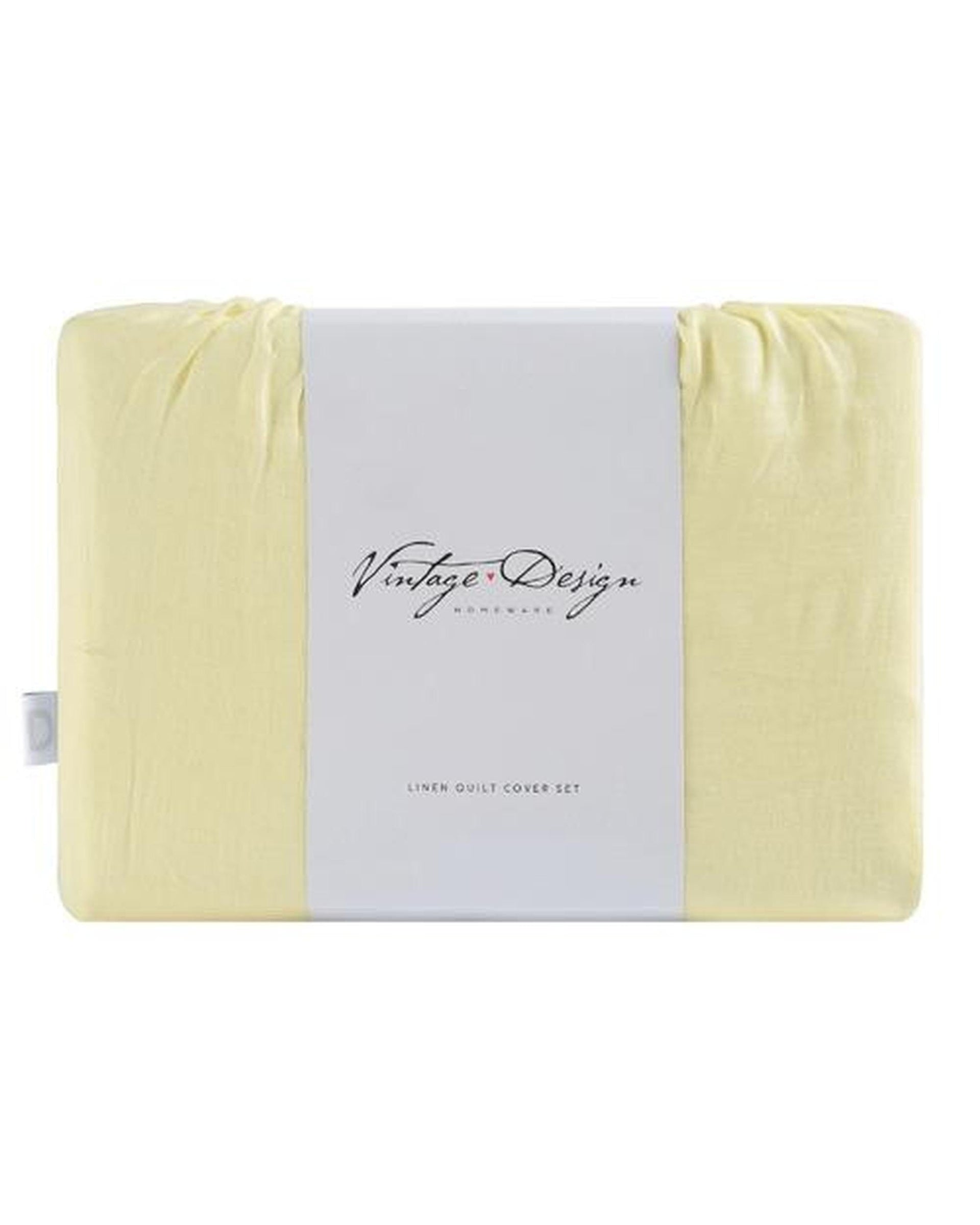 Vintage Design Quilt Cover Vintage Design Butter 100% Linen Quilt Cover Set