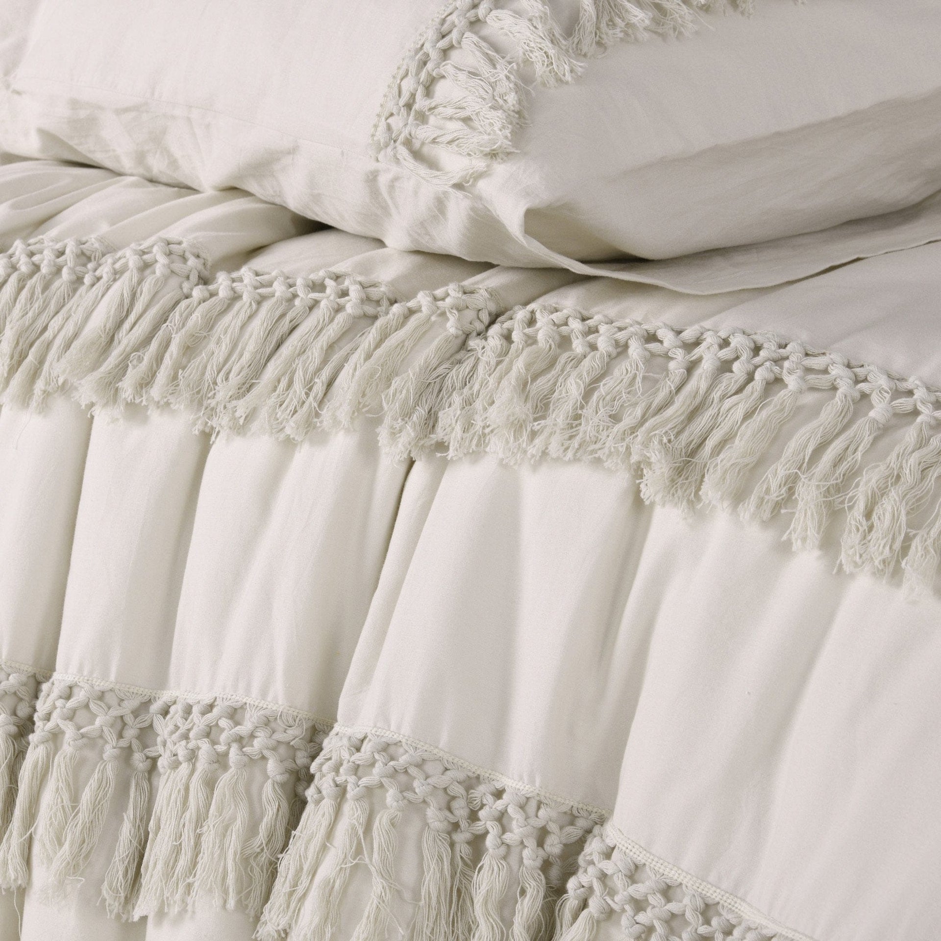 Vintage Design Quilt Cover Vintage Design Cream Boho Tassel Cotton Quilt Cover Set