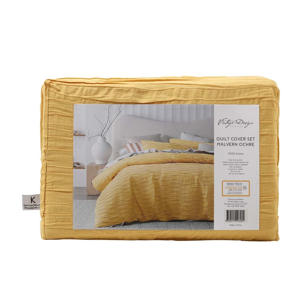 Vintage Design Quilt Cover Vintage Design Malvern Cotton Quilt Cover Set - Ochre