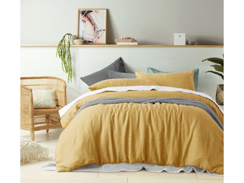 Vintage Design Quilt Cover Vintage Design Ochre 100% Linen Quilt Cover Set