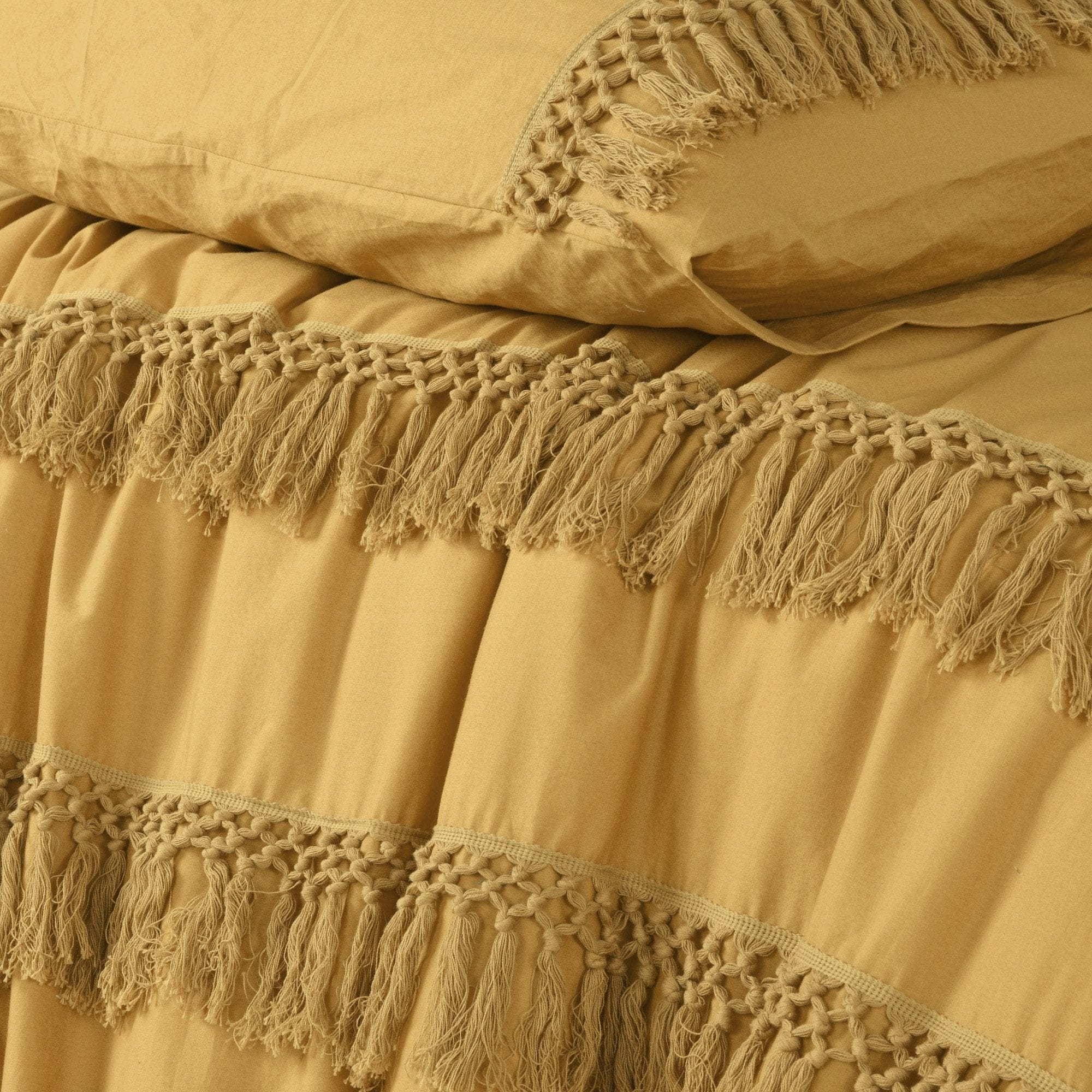 Vintage Design Quilt Cover Vintage Design Ochre Boho Tassel Cotton Quilt Cover Set