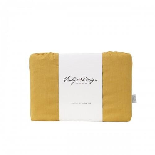 Vintage Design Quilt Cover Vintage Design Ochre Lee Washed Cotton Quilt Cover Set