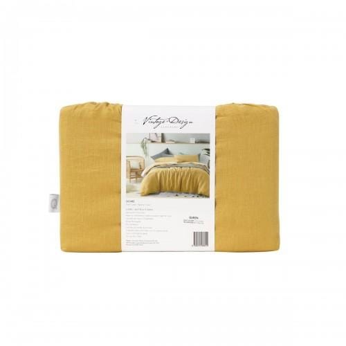 Vintage Design Quilt Cover Vintage Design Ochre Lee Washed Cotton Quilt Cover Set