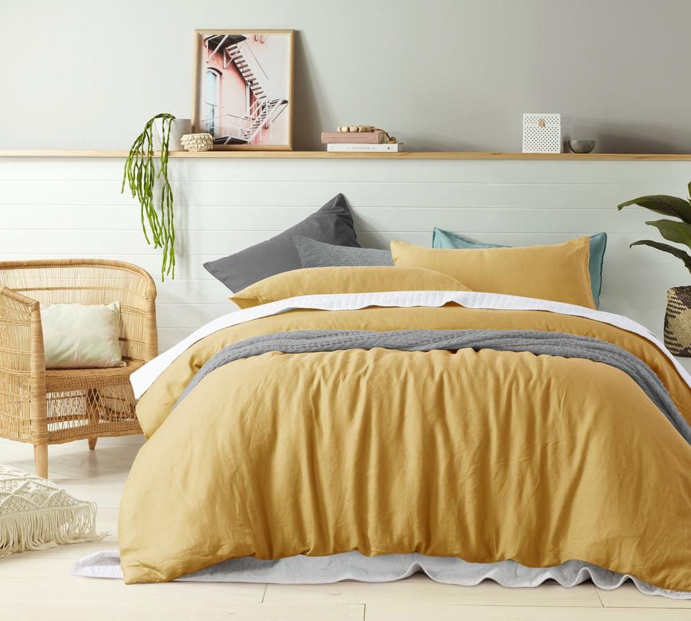 Vintage Design Quilt Cover Vintage Design Ochre Lee Washed Cotton Quilt Cover Set