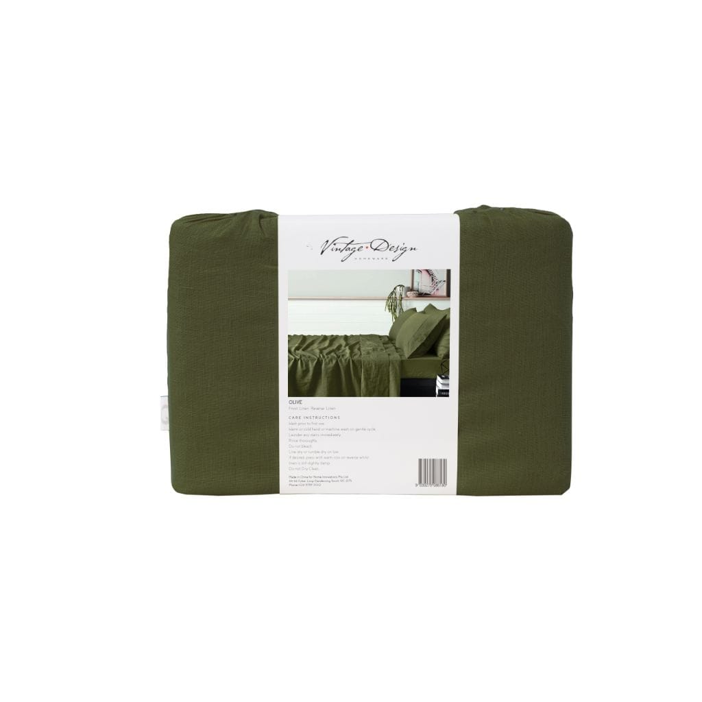 Vintage Design Bed Sheets Vintage Design Olive French 100% Linen Sheet Set